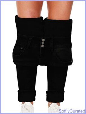Fleece Lined Jeans Women Thermal Flannel High Waist Winter Warm Skinny